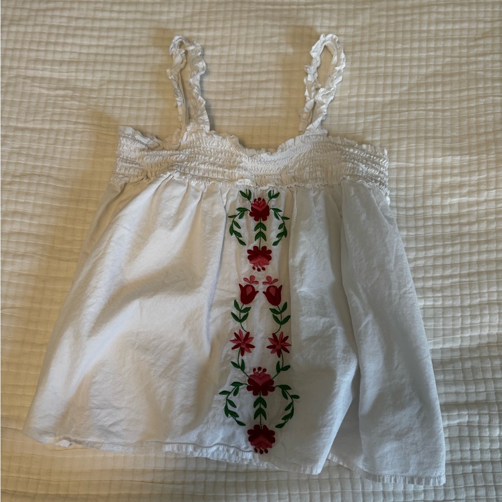 White Floral Embroidered Kids Top